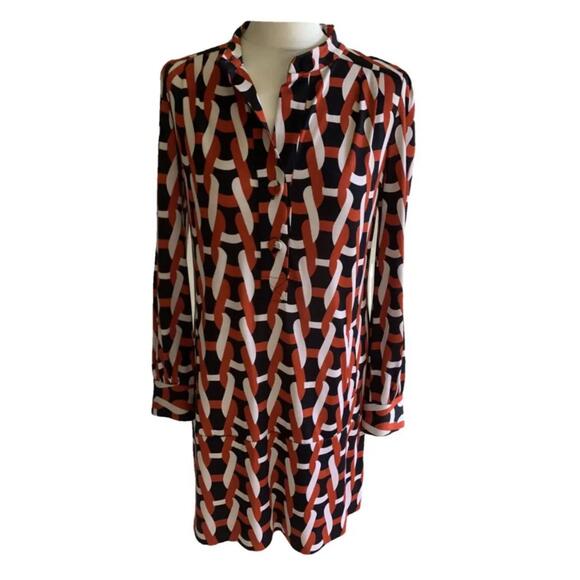 Diane Von Furstenberg Retro Midi Long Sleeve Dress 6 Silk Geometric Print Resort - Picture 2 of 4